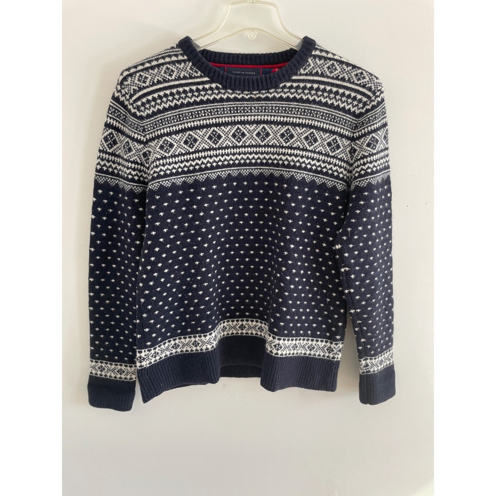 Tommy Hilfiger Wool Fair Isle Sweater Navy White‎ Mens Medium Womens XL Wool